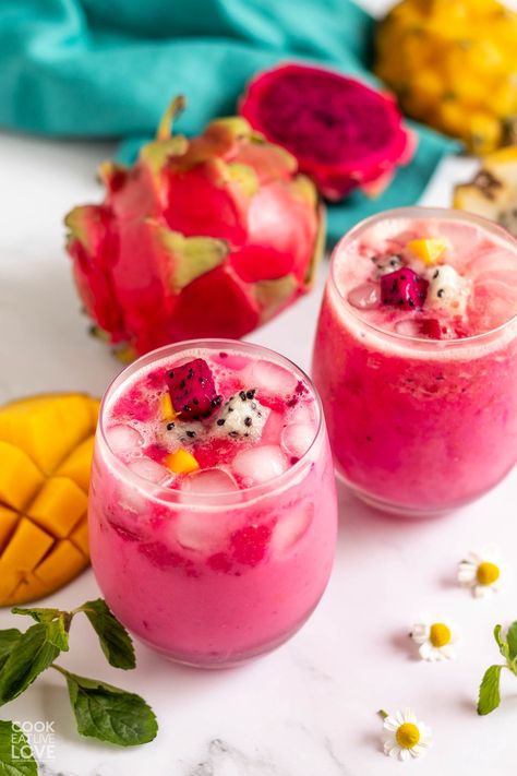 Fruity Non Alcoholic Drink Recipes, Picnic Drinks Non Alcoholic, Tropical Mocktails Non Alcoholic, Non Alcoholic Drinks Strawberry, Mocktails Non Alcoholic Hibiscus, Dragon Drink Recipe, Dragon Fruit Drink, Dragon Drink, Summer Drinks Alcohol Recipes