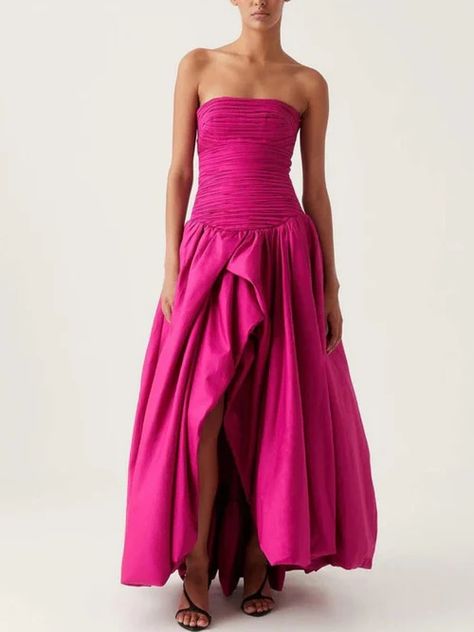 Rent Black Tie Outfits | Designer Dresses & Gowns – Bipty Little Pink Dress, Deep Magenta, Magenta Dress, Guest Attire, Bubble Hem, Strapless Gown, Ruched Bodice, Australian Fashion, White Maxi Dresses