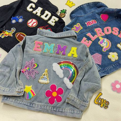 Welcome to my store! Our personalized embroidered denim jackets come with 3-8 theme patches of your choice (excluding name patches) and a chenille patch with the name you choose. You can customize the color and font of the chenille patch to make it truly unique. We use US children's sizes. To personalize your jacket, simply provide us with your name or nickname, and you'll receive a unique name patch. Choose 3-8 patches from our reference images or tell us your ideas, and we'll select the perfect patches for you. Feel free to mix and match themes to create a design that suits your style. If you have any specific requirements or details you'd like us to consider, just mention them in the customization box. Note: For smaller-sized jackets, it's not recommended to choose too many patches as i Patch Jean Jacket, Patch Denim Jacket, Kids Jeans Jacket, Jean Jacket Patches, Girl Patches, Patch Denim, Patch Jacket, Denim Jacket Patches, Kids Jackets