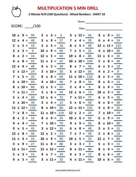 Multiplication Math Drills 100 Days of Timed Tests Grades | Etsy Multiplication Test, Multiplication Timed Test, Free Printable Multiplication Worksheets, Grade 5 Math Worksheets, Multiplication Tricks, Math Drills, Multiplication Practice, Math Charts, Multiplication Chart