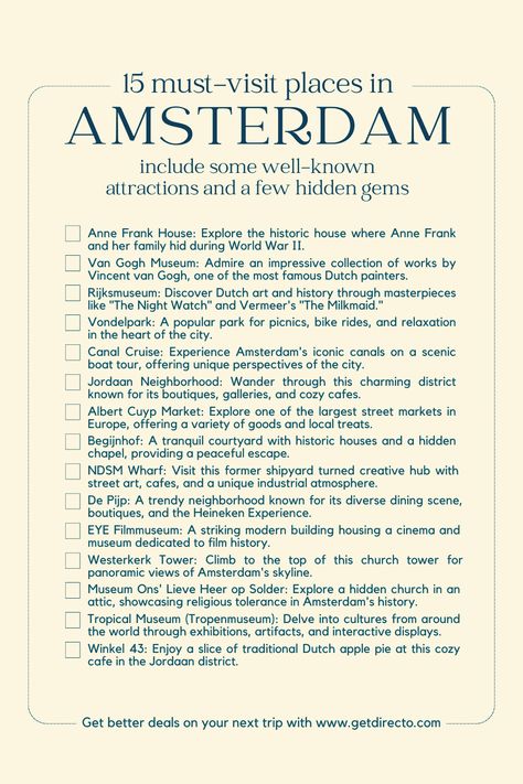 15 must-visit places in Amsterdam Things To See In Amsterdam, Top Things To Do In Amsterdam, Things To Do In Amsterdam Top 10, Must Do Amsterdam, Must Do In Amsterdam, Places To Go In Amsterdam, Things To Do In Amsterdam Winter, Amsterdam Trip Planning, Netherlands Things To Do