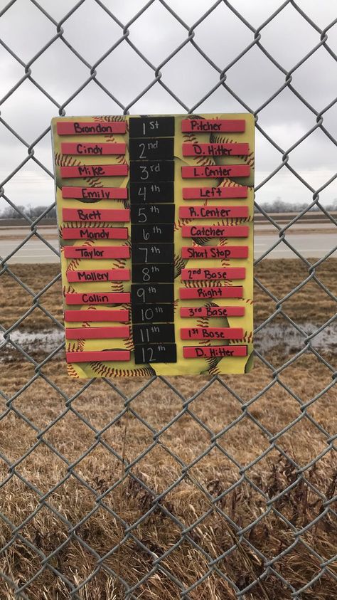 Softball Line Up Board, Baseball Lineup Board Diy, Softball Lineup Board Diy, Softball Dugout, Softball Team Mom, Baseball Lineup, Team Mom Baseball, Baseball Dugout, Management Organization