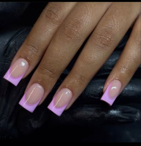 Lavender Acrylic Nails French Tip, Short Set Acrylic Nails Black Women, Purple Frenchies Nails, Birthday Nails Medium Length Purple, Pink And Purple Nails French Tip, Purple French Tips Toes, Short Purple Acrylics, Purple Nails Inspo Short, Light Purple French Tip Nails Square