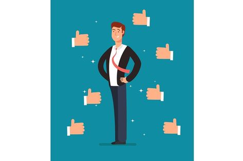 Cartoon proud employee with many thumbs up hands of businessmen. Business recognition vector concept. Illustration of leader character, compliment and achievement, like and accomplishment Premium Vector Cartoon, Employee Recognition, Best Resume Template, Graphic Design Fonts, Vector Cartoon, Best Resume, Resume Templates, Fonts Design, Design Files