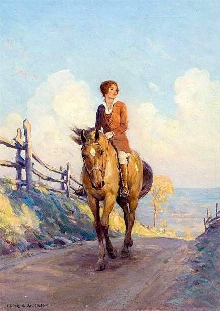 Girl On Horseback (Victor C. Anderson) Helen Warlow, American Gallery, Rural Scenes, On Horseback, Sunny Days, Road