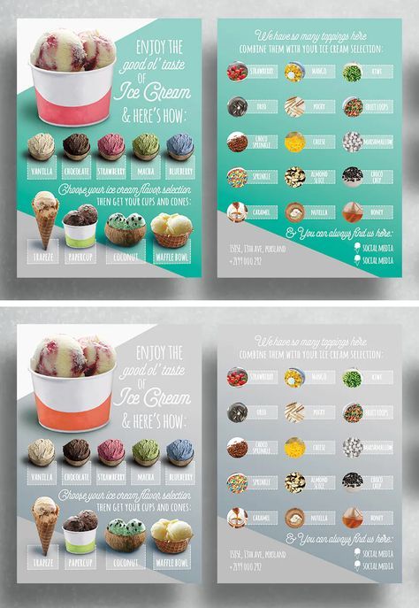 Ice Cream Flyer Design Ideas, Ice Cream Menu Design Templates, Menu Design Ice Cream, Ice Cream Menu Ideas, Ice Cream Menu Design Ideas, Ice Cream Design Ideas, Ice Cream Flyer Design, Ice Cream Business Ideas, Ice Cream Menu Design