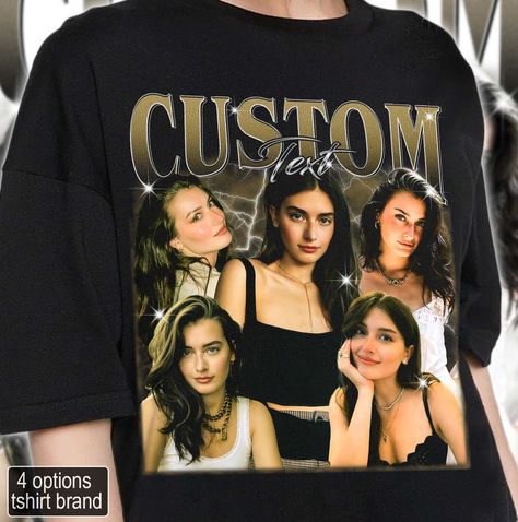 "Custom Bootleg Rap shirt, Custom Photo - Vintage Graphic 90s Tshirt, Custom Photo Shirt, CUSTOM Your Own Bootleg Idea Here, Insert Your Design ABOUT ALPHABINO: - Printing technique: DTG (Direct to garment printing) - Please check the color charts for the size and type of the t-shirt you want, not every color is available for each type of t-shirts, drop down comes automatically with every color but they are not available for each item so please make sure to check it, if you do not check the color charts the closest item will be sent to you. - If you want to add or change anything on the existing design that we show in the display picture, please contact with the seller from message box to ask if the changes and additional request can be done or not, if you do not ask and request for it wit 90s Tshirt Design Graphic Tees, Face Print Shirt, Jaguars Shirt, Football Fan Shirts, Custom Face Shirt, Vintage Shirt Design, 90s Tshirt, Girlfriend Shirt, Bootleg Shirt