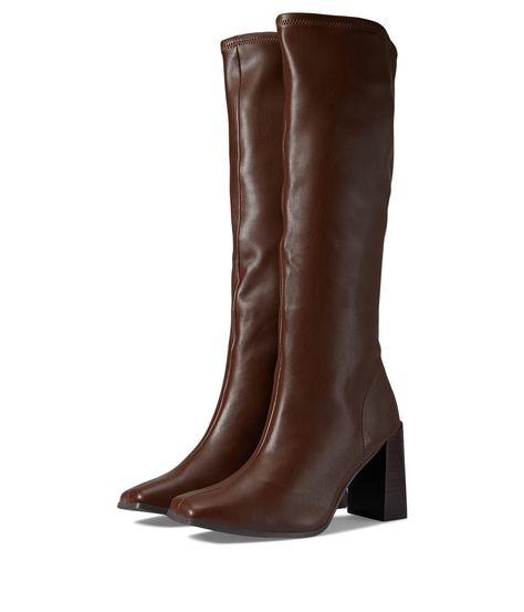 PRICES MAY VARY. Stretch Fabric Inside Zip Square Toe Chunky Heel Brown Knee High Boots, Skirts With Boots, Stylish Boots, Fall Fits, Boots Fall, Fall Shoes, Thigh High Boots, Chunky Heel, Cozy Sweaters