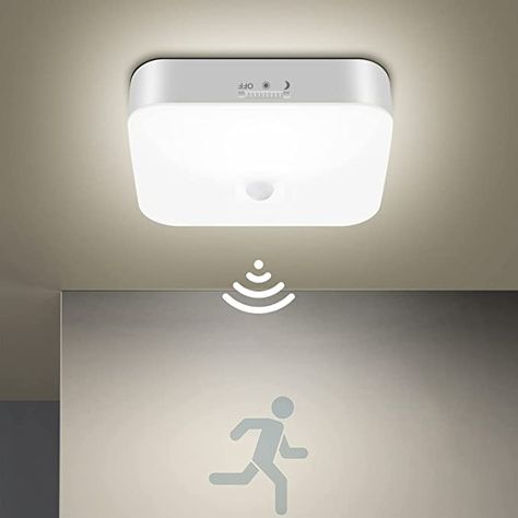 Rechargeable Motion Sensor Light Indoor/Outdoor, Whitepoplar 500LM Battery Operated Ceiling Lights Without Wiring, Wireless Lights for Closet Garage Shower Kitchen Stair, 5000K Square Pantry Light - - Amazon.com Light Under Stairs, No Wire Lighting, Closet Lighting Ideas No Wiring, Battery Operated Ceiling Lights, Square Pantry, Lights For Closet, Pantry Light, Garage Pantry, Shower Lights