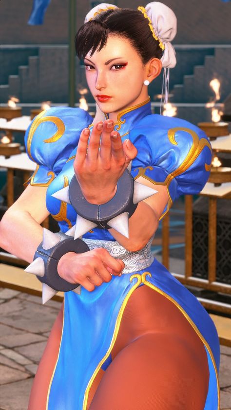 Street Fighter 6 Chun-Li classic costume Chun Li Official Art, Street Fighter 5 Chun Li, Chin Li Street Fighter, Chung Li Cosplay, Chun Li Street Fighter Cosplay, Sf6 Chun Li, Chun Li Makeup, Chun Li Aesthetic, Street Fighter Art Chun Li