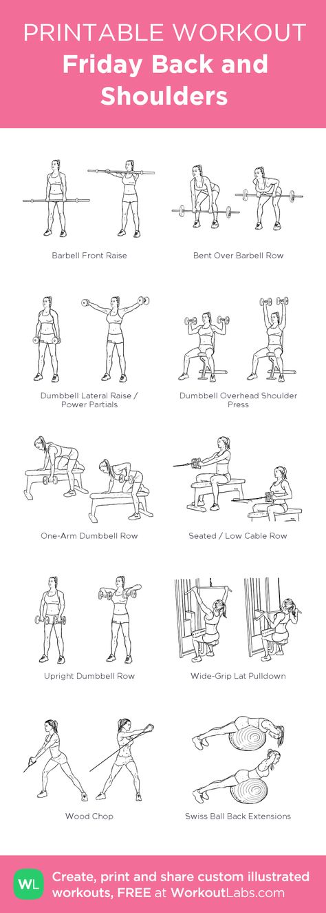 Friday Back and Shoulders Shoulder And Back Workout, Shoulder Workout Women, Back And Shoulder Workout, Fitness Studio Training, Shoulders Workout, Printable Workout, Printable Workouts, Gym Routine, Workout Plan Gym