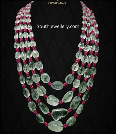 Layered emerald beads mala photo Ruby Jewelry Necklaces, Beads Mala, Beaded Necklace Designs, Antique Jewelry Indian, Ruby Beads, Emerald Bead, Polki Jewellery, Beaded Jewelry Designs, India Jewelry