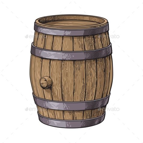 Side View of Sketch Style Standing Wooden Barrel Wine Barrel Art, Drawing Scenery, Beer Barrel, Sketch Style, Wooden Barrel, House Drawing, Whiskey Barrel, Landscape Drawings, Wine Barrel