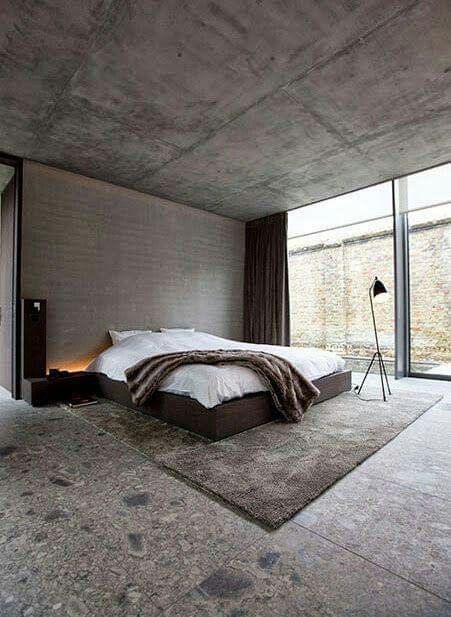 Industrial Bedroom Design, Interior Boho, Casa Loft, Concrete Interiors, Concrete Houses, Concrete Walls, Industrial Bedroom, Concrete House, Style Deco