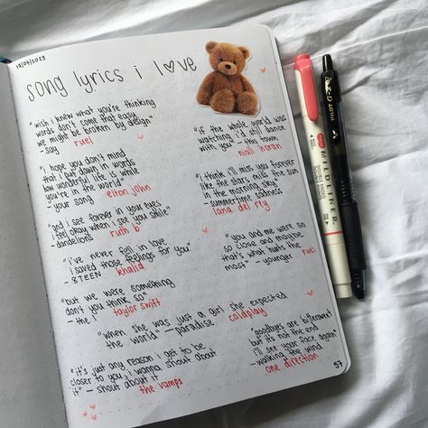 My Favorite Lyrics Journal, Favorite Song Lyrics Journal, My Favorite Things Aesthetic, Song Lyrics For Journal, Poetry Notebook Journals, Lyric Dump Journal, Journaling Song Lyrics, Lyrics Diary Aesthetic, Lyrics Notebook Ideas