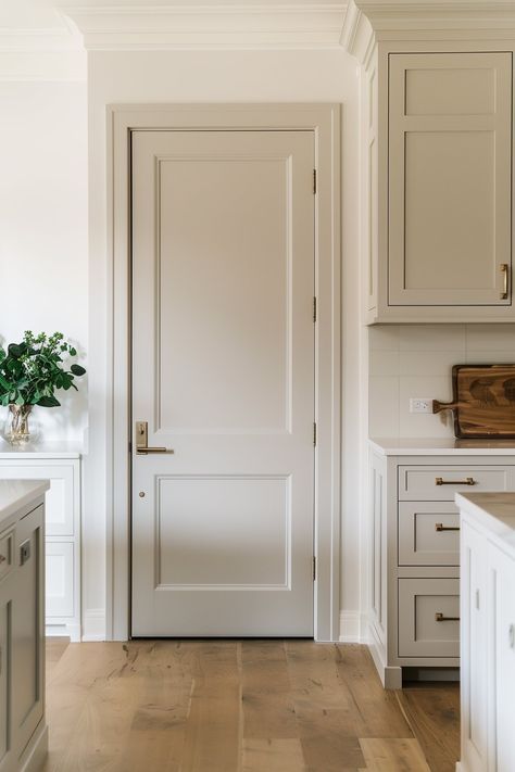 White Walls Paint Color, White House Accent Door, Door Remodel Interior, Trim And Paint Ideas, Shiplap Entire House, Interior Door Jamb, Sliding Door Painting Ideas, Edgecomb Gray Trim White Walls, Interior Door Farmhouse Style