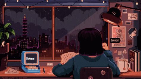 Studying Gif, 1366x768 Wallpaper Hd, Wallpaper Seni, Gif Background, Arte Gif, Pixel Art Background, Pixel Animation, 그림 낙서, Arte 8 Bits