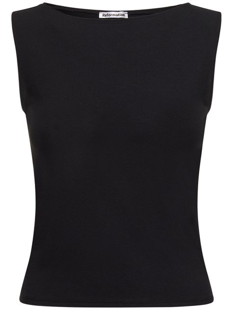 Find Reformation Dusk Knit Top on Editorialist. Boat neckline. Model is wearing a sizeS Black Boat Neck Top, Boat Neckline Top, Classy Tops, Reformation Top, Reformation Clothing, Black Knit Top, Elevated Basics, Backless Top, Boat Neck Tops