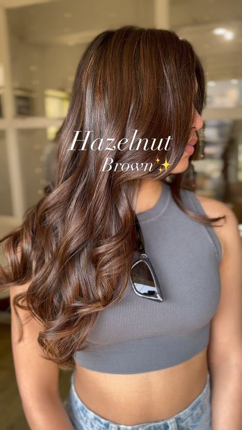 Brunette Mocha Balayage Hair, Hair Colour For Wedding, Chocolate Brown Hair With Hazelnut Highlights, Hair Colour Brown Balayage, Hair Color For Caramel Skin Tone Brown, Brown Gloss Hair Color, Hazelnut Mocha Hair Color, Hair Combination Color, Nutella Hair Color