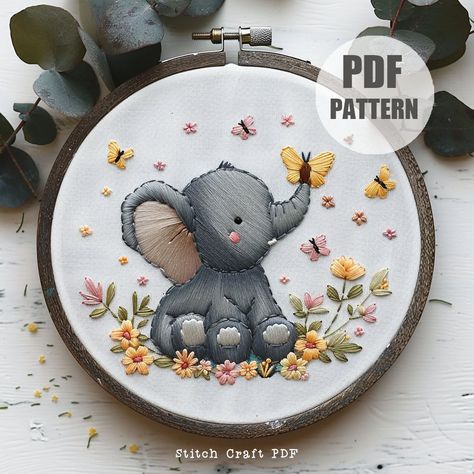 Baby elephant hand embroidery, embroidery pattern, elephant embroidery, butterfly Pattern, Embroidery Project, Instant Download, Hoop Art by StitchCraftPDF on Etsy Elephant Embroidery Pattern, Elephant Hand Embroidery, Embroidery Baby Gifts, Elephant Embroidery Design, Embroidery Elephant, Elephant Embroidery, Embroidery Butterfly, Embroidered Elephant, Hand Embroidery Patterns Free