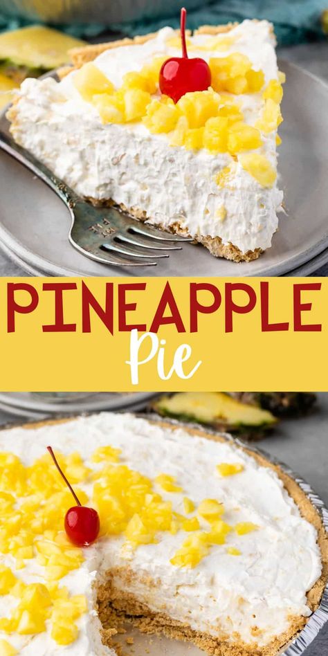 Creamy Pineapple Pie, Pineapple Cheesecake Pie, Pineapple Icebox Pie, Hawaiian Pie Recipe Crushed Pineapple, No Bake Pineapple Pie, Pineapple Cream Cheese Pie No Bake, Summer Pie Recipes, Fruit Breads, No Bake Pie