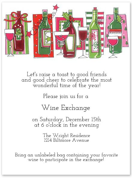 Wine Exchange Party This could be a new Christmas Tradition at your house! Start your WinePoynt profiles and share lists with your friends, so that you know what to get them! Wine Exchange Party, Wine Exchange, Ladies Christmas Party, Swap Party, Favorite Things Party, Cookie Exchange Party, White Elephant Party, Wine And Cheese Party, Christmas Party Themes