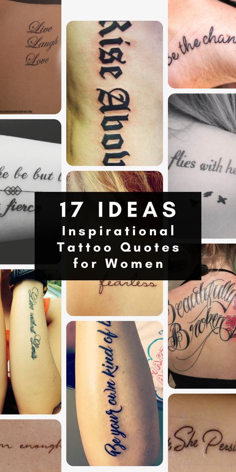 Find inspiration with our collection of empowering and beautiful tattoos for women quotes. Explore inspirational quotes, life quotes, and meaningful phrases. Discover small tattoos for women quotes that pack a powerful message. Choose from spine, rib, side arm, and more. Express yourself with meaningful tattoos. Small Feminine Rib Tattoo, Stay Strong Tattoos For Women, Tattoos For Independent Women Strength, Saying Quotes Tattoos, Sayings And Quotes For Tattoos, Quote Tats For Women, Bravery Tattoo For Women, Beautiful Tattoo For Women, Sayings For Tattoos Inspiration