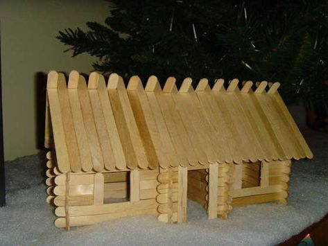 Patron Cube, Popsicle House, Popsicle Stick Crafts House, Ice Cream Stick Craft, Popsicle Stick Houses, Cabin Crafts, Popsicle Crafts, Lincoln Logs, Stick Art