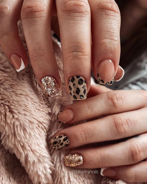 30 Fashionable Leopard Nails to Try Leopard And Gold Nails, Fall Leopard Nails Short, Jaguar Nails Jacksonville, Winter Leopard Nails, Glitter Animal Print Nails, Safari Nail Ideas, Animal Kingdom Nails, Matte Leopard Nails, Lepord Nails Designs