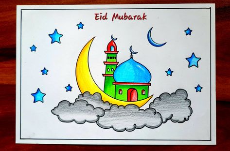 Video Tutorial uploaded on Amrita's_Artwork_333 YouTube channel. Subscribe for more creative Drawings and School Projects.Eid Mubarak Drawing easy | Happy Eid Drawing | Ramadan Drawing Easy | Ramadan Special Drawing. Eid Milad Un Nabi Drawing Easy, Eid Drawing Ideas, Eid Mubarak Drawing, Drawing Mosque, Eid Drawing, Drawing Ramadan, Ramadan Drawing, Mosque Drawing, Festival Drawing