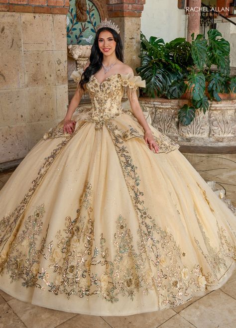 Off The Shoulder Corset Dress, Dama Dresses Quinceanera, 1500 Dresses, Bold Fabric, Quinceanera Themes Dresses, Quinceañera Ideas, Quinceanera Dresses Gold, Dama Dresses, Pretty Quinceanera Dresses