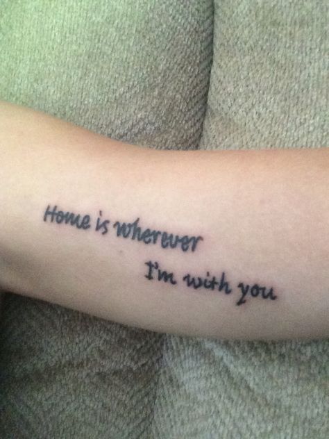 On inner left arm. Edward Sharpe "Home" lyrics tattoo. Home By Edward Sharpe Tattoo, Home Edward Sharpe, Edward Sharpe, Home Lyrics, Lyrics Tattoo, Lyric Tattoos, Tattoos And Piercings, Tattoo Quotes, Tatting