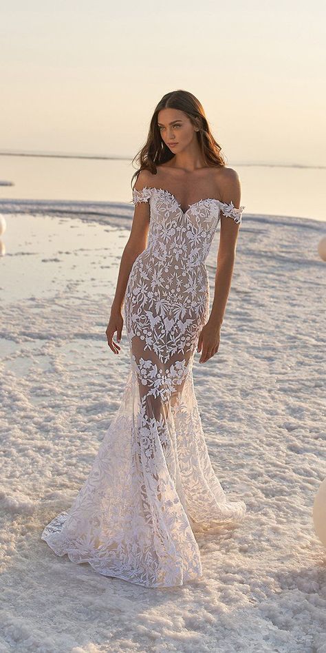 51 Beach Wedding Dresses Perfect For Destination Weddings ❤  beach wedding dresses mermaid sweetheart neckline off the shoulder floral lee grebenau #weddingforward #wedding #bride Sweetheart Neckline Off The Shoulder, Lee Grebenau, Pin Dress, Weddings Beach, Linen Wedding Dress, Wedding Dresses Mermaid Sweetheart, Wedding Dress Types, Enchanting Wedding, Mermaid Sweetheart