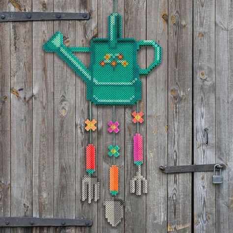 Warmer days have us thinking of gardening! This charming watering can design made from Perler fuse beads makes a great springtime display.… | Instagram Watering Can Design, Happy Birthday Birds, Valentine Heart Card, Hama Beads Design, Diy Perler Bead Crafts, Perler Crafts, Hama Beads Patterns, Diy Perler Beads, Melting Beads