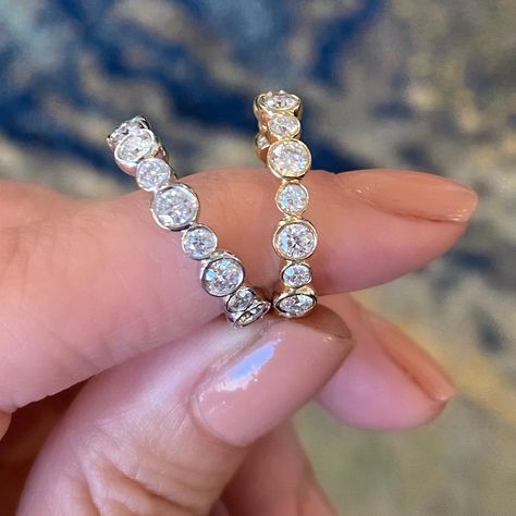 Simple Eternity Band, Bezel Eternity Band, Reset Ideas, Bezel Wedding Band, Bezel Set Diamond Band, Gold Engagement Band, Summertime Wedding, Mom Ring, Moissanite Wedding Band