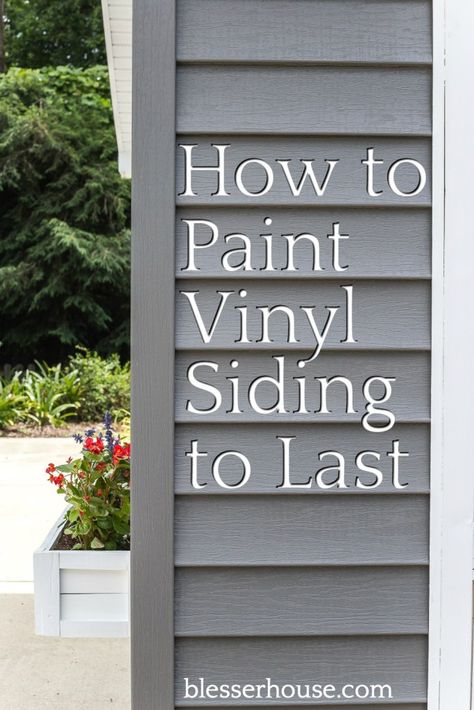 How to Paint Vinyl Siding & Pool Shed Makeover - Bless'er House Paint Vinyl Siding, Shed Siding, Painting Vinyl Siding, Paint Vinyl, Shed Makeover, Pool Shed, Painted Vinyl, Pintura Exterior, Shed Doors