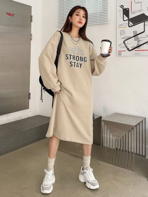 Sweatshirt Dress Outfit, Modest Clothes, Wardrobe Wishlist, Winter Dress Outfits, Fall Dress Outfit, Women Sweatshirts, Sweat Dress, Dropped Shoulder Sweatshirt, Fashion Fail