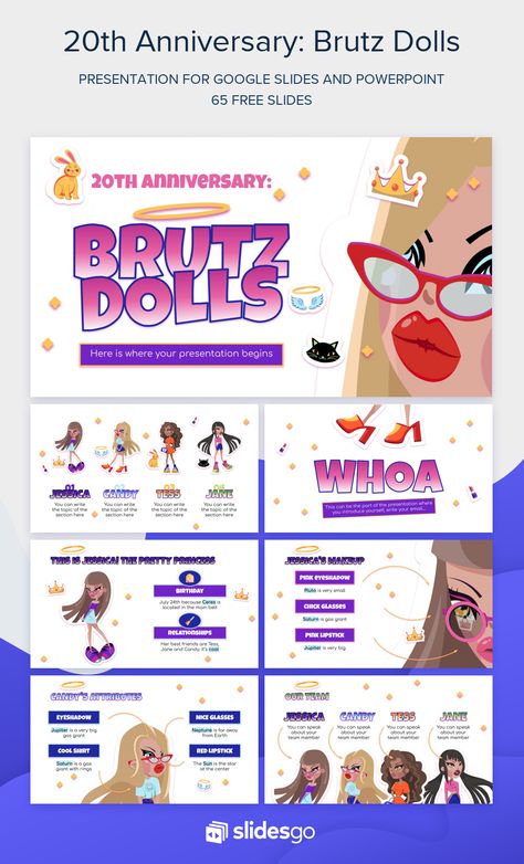 20th Anniversary: Brutz Dolls Canva Ppt Template, Cartoon Powerpoint, Slide Themes, Slidesgo Templates, Powerpoint Presentation Themes, Mẫu Power Point, Creative Powerpoint Presentations, Background For Powerpoint Presentation, Presentation Slides Design