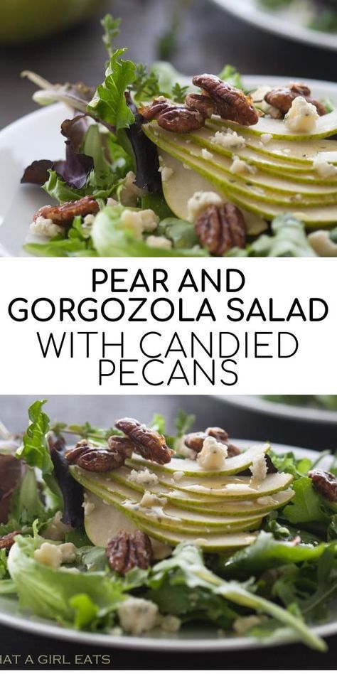 Pear Gorgonzola Salad, Salad With Candied Pecans, Pear And Gorgonzola, Candied Pecans For Salad, Gorgonzola Salad, Salad Recipes Healthy Lunch, Pear Salad Recipes, Pecan Salad, Pear Salad