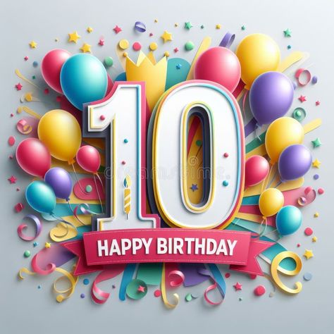 Cheerful 10th Birthday Bash with Colorful Balloons royalty free stock photo Happy 10th Birthday Boy, Happy 10th Birthday Girl, Happy 10th Birthday, Colorful Balloons, Vector Banner, Golden Crown, Colourful Balloons, Birthday Numbers, Number Cards