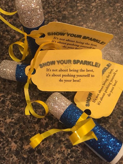 Goody Bags For Dance Team, Dance Team Party Favors, Gymnastics Meet Goodie Bags, Pageant Goodie Bag Ideas, Cheer Competition Treats, Spirit Squad Ideas, Gifts For Cheer Competition, Cheer Team Snacks Ideas, All Star Cheer Team Reveal Ideas