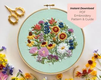 LemonMadeShop (by Celeste Johnston) - Etsy Texas Embroidery, Cottagecore Embroidery, Texas Wildflowers, Pdf Embroidery Pattern, Felt Bookmark, Wildflower Design, Choosing Fabric, Corner Bookmarks, Stitch Guide