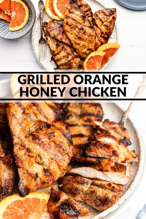 This flavorful chicken includes a light citrusy marinade that's perfect for summer. Fresh orange juice and honey make this delicious grilled chicken recipe a favorite! Orange Juice Chicken Marinade, Orange Honey Chicken, Grilled Orange Chicken, Orange Chicken Marinade, Italian Marinade For Chicken, Grilled Chicken Seasoning, Grilled Chicken Marinade Recipes, Honey Chicken Breast, Sauce For Grilled Chicken