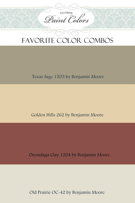 Favorite Paint Colors: color combinations Color Palette For Home, Door Shutters, Kitchen Colour Combination, Interior Paint Colors Schemes, House Paint Color Combination, Color Combinations Paint, Golden Hill, Neutral Paint Colors, Benjamin Moore Colors