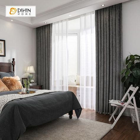 Grey Curtains Bedroom, Grey Curtains Living Room, Living Room French, Shade Blinds, Curtains Design, Bedroom Curtain Ideas, Curtain For Living Room, Plain Curtains, Curtain Length