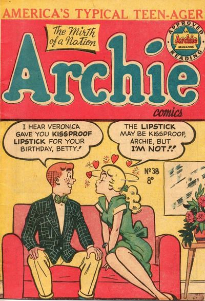 Cover for Archie (1950 ? series) #38 Archie Comics Aesthetic, Archie Comic Books, Joe Kubert, Novel Covers, Pulp Fiction Book, Golden Age Comics, Betty And Veronica, Book Pins, Art Comic