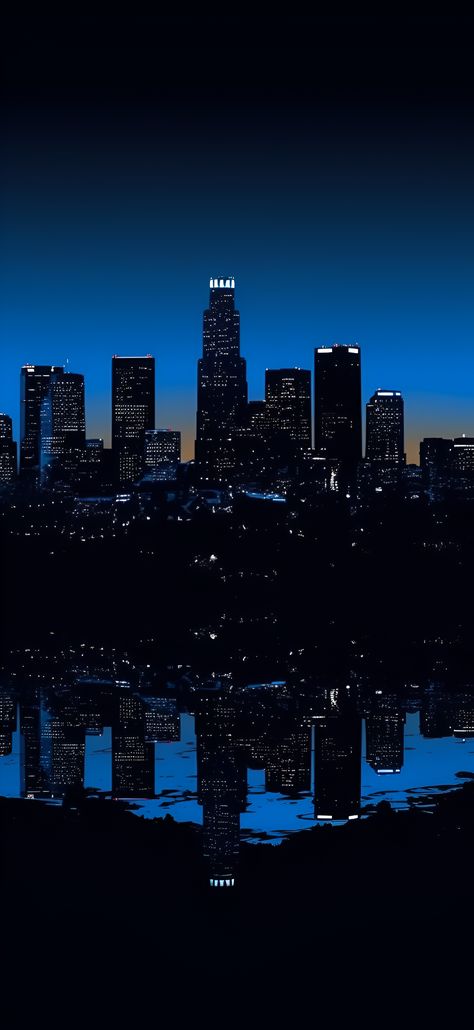 Deep blue aesthetic image of the Los Angeles skyline including the U.S. Bank Tower. Depth Effect Wallpaper Blue, Aesthetic Depth Effect Wallpaper, Cool Depth Effect Wallpapers, La Wallpaper Los Angeles Wallpapers, Los Angeles Wallpaper Iphone, Chicago Wallpaper Iphone, Deep Blue Aesthetic Wallpaper, Los Angeles Aesthetic Wallpaper, Iphone Wallpaper Los Angeles