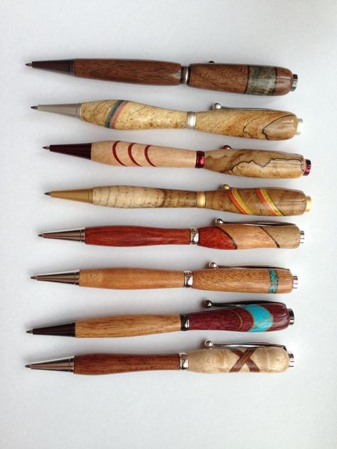 Wooden Spinning Pens - for a great classic personality. You can also engrave your name on its cap end. We make custom pens on orders, just according to the requirement and wish. For more details, you can contact us. #thecustompens #custommade #custompens #highquality #pens #writing #handwriting #custom #pen #custompen #custompens #luxurypens #handcrafted #handmade #unique #present #gift #write Turned Pens, Wood Turning Pens, Wooden Pens, Pen Ideas, Hand Turned Pens, Pen Making, Woodworking Store, Wood Turning Lathe, Lathe Projects