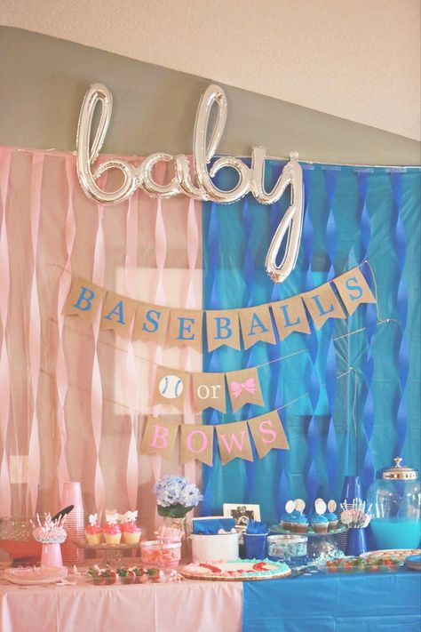 Goals Or Bows Gender Reveal Decorations, Baseball Themed Gender Reveal Party, Baseball Or Bows Gender Reveal Decor, Baseball And Bows Gender Reveal Ideas, Baseball Gender Reveal Party Decorations, Gender Reveal Baseball Or Bows, Gender Reveal Sports Theme, Gender Reveal Baseball Theme, Baseball Or Bows Gender Reveal Ideas