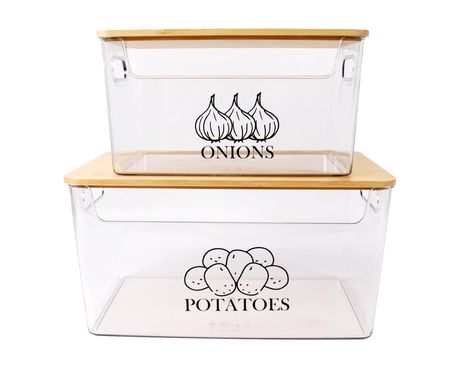 Countertop Potato And Onion Storage, Potatoes Storage Ideas, Onion Storage Pantry, Potato Storage Ideas, Potato Container, Potato Onion Storage, Potato Bin, Kitchen Counter Storage, Counter Storage